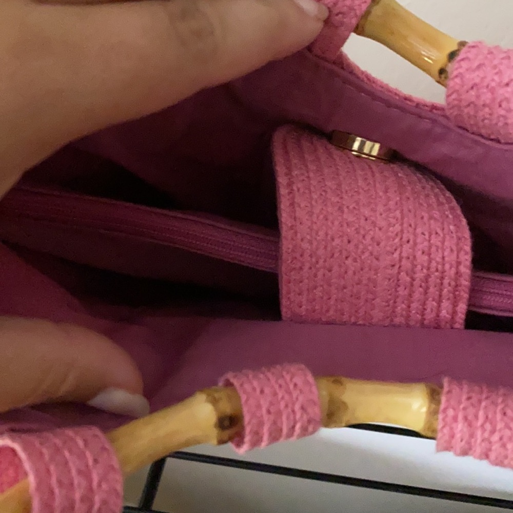 Pink & Green Striped Tote with Bamboo Handles - Picture 3 of 4